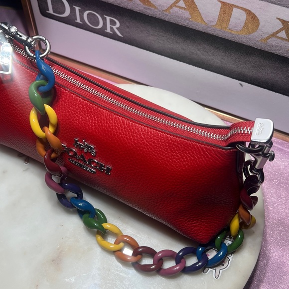 Coach Coach Charlotte Shoulder Bag Red Clutches with Multicolor Strap EUC - Picture 8 of 14
